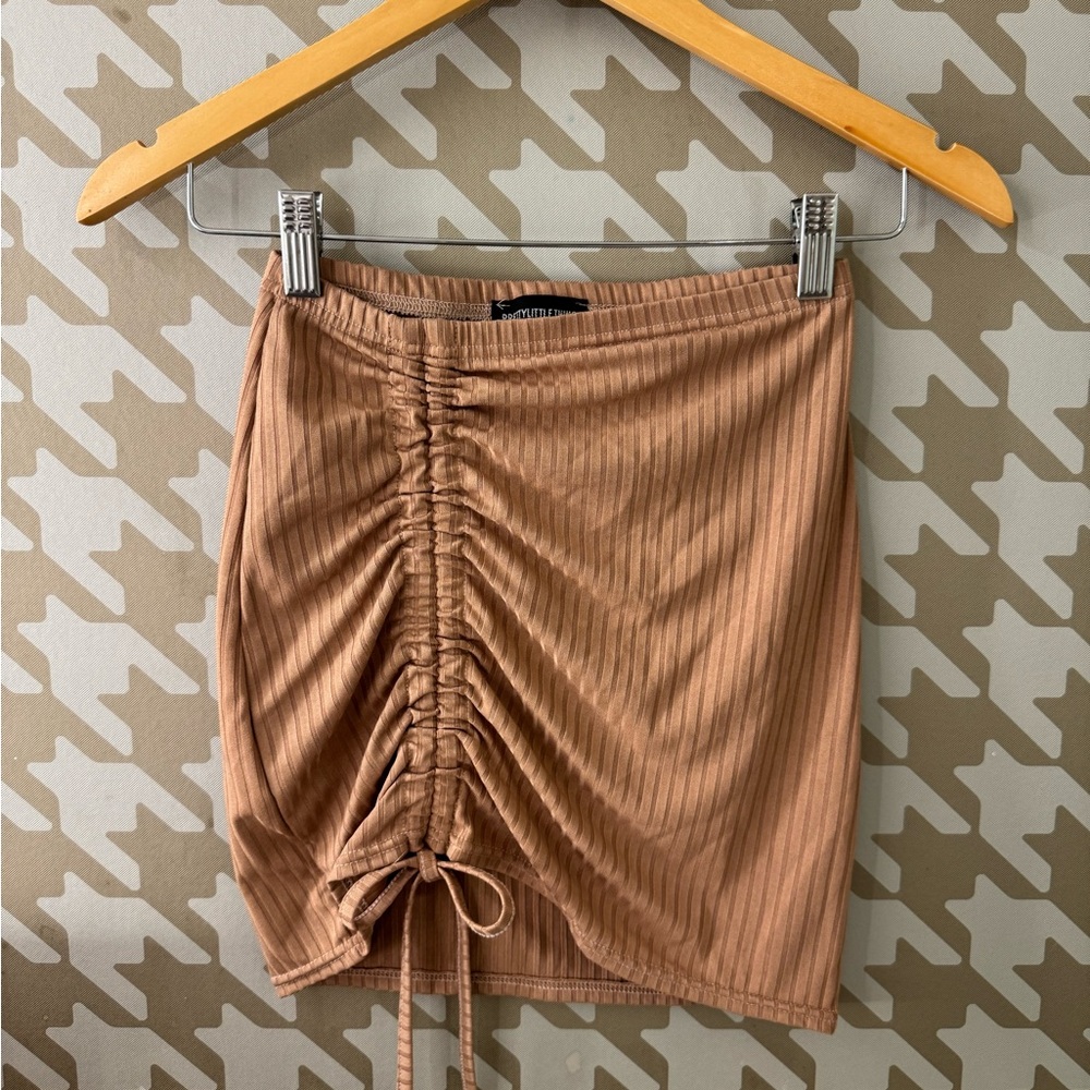PrettyLittleThing Ruched Tan Skirt